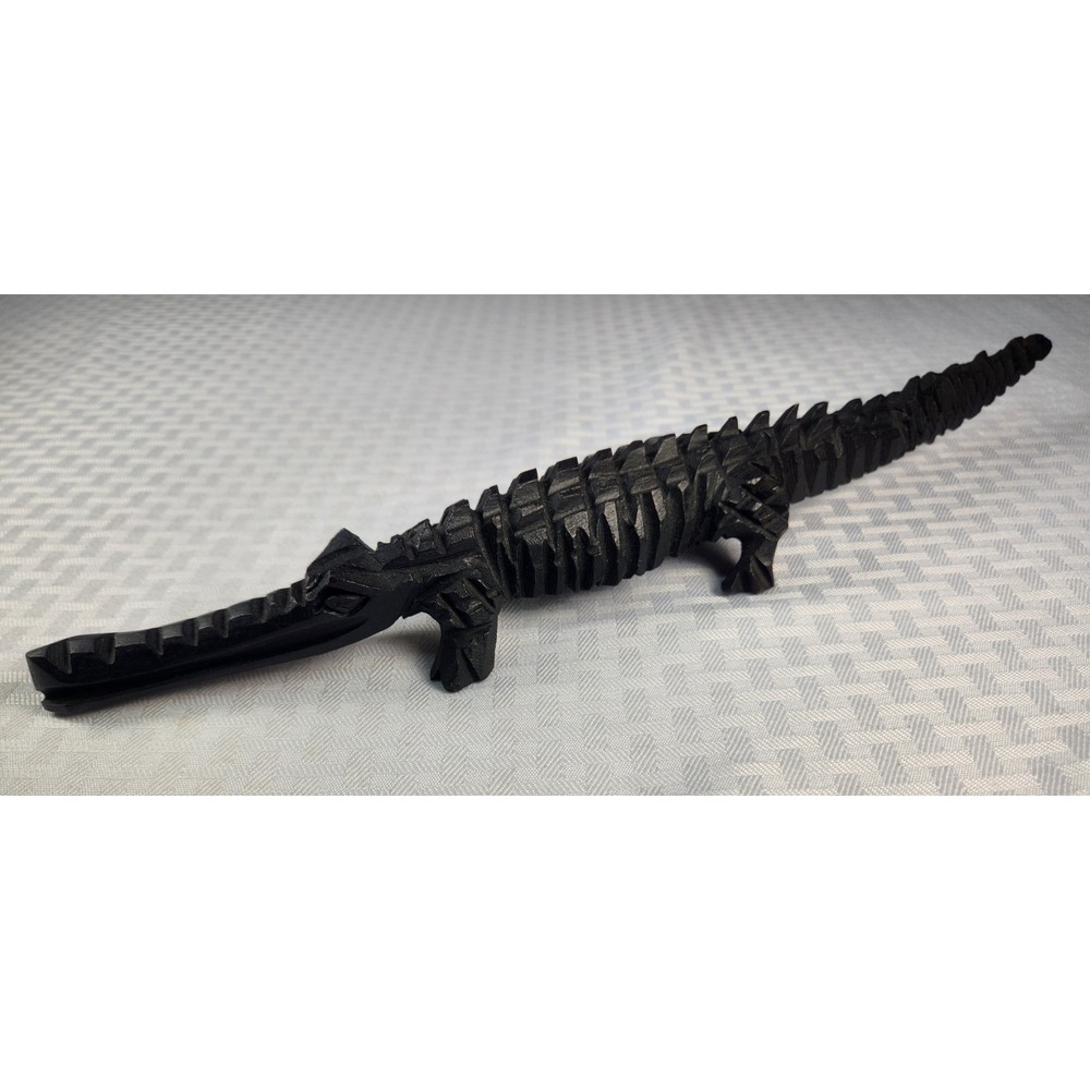 Vintage Hand Carved Ebony Tree Black Wood Crocodile Figurine Sculpture Art 15.5"